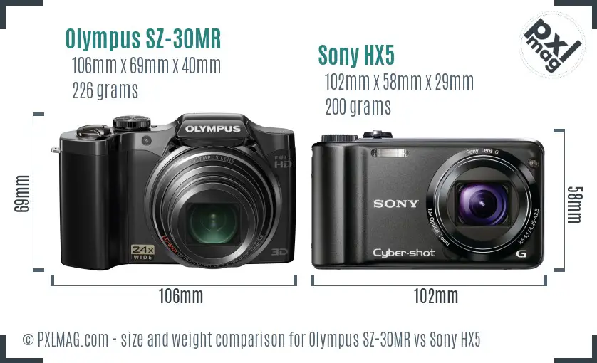 Olympus SZ-30MR vs Sony HX5 size comparison