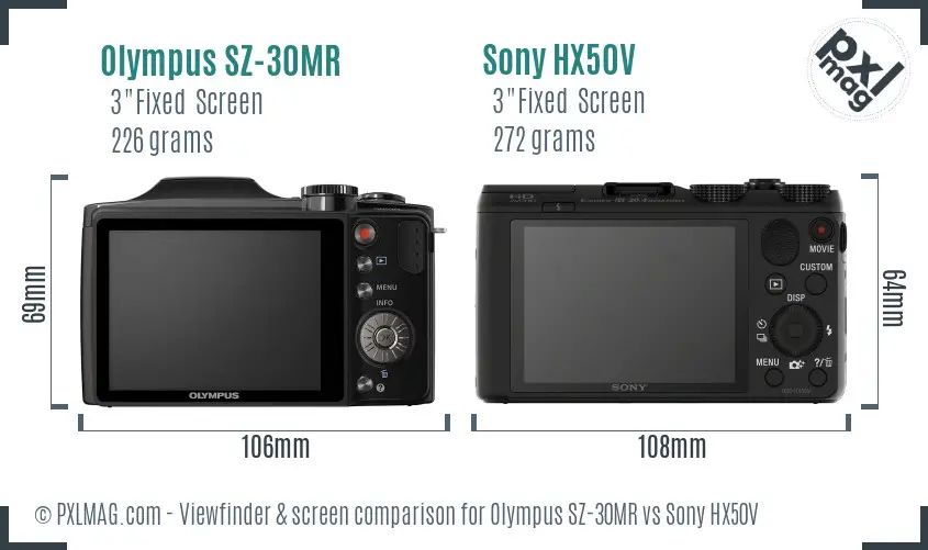 Olympus SZ-30MR vs Sony HX50V Screen and Viewfinder comparison