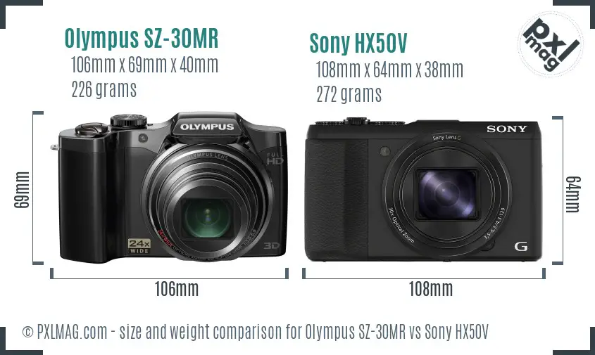 Olympus SZ-30MR vs Sony HX50V size comparison