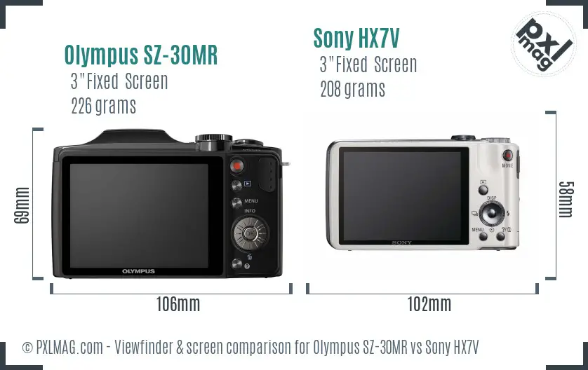 Olympus SZ-30MR vs Sony HX7V Screen and Viewfinder comparison