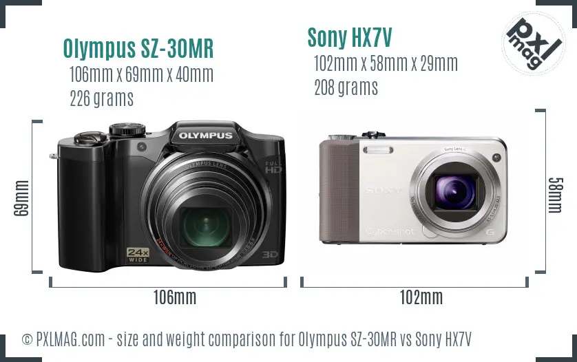Olympus SZ-30MR vs Sony HX7V size comparison