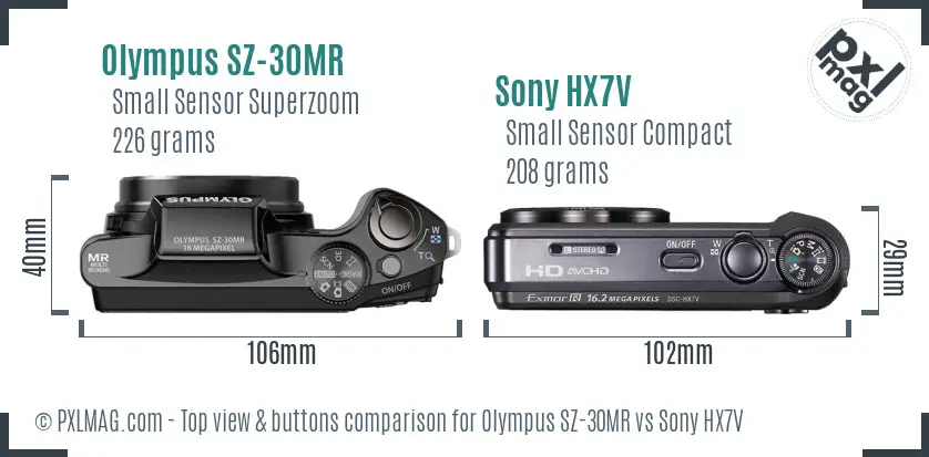 Olympus SZ-30MR vs Sony HX7V top view buttons comparison