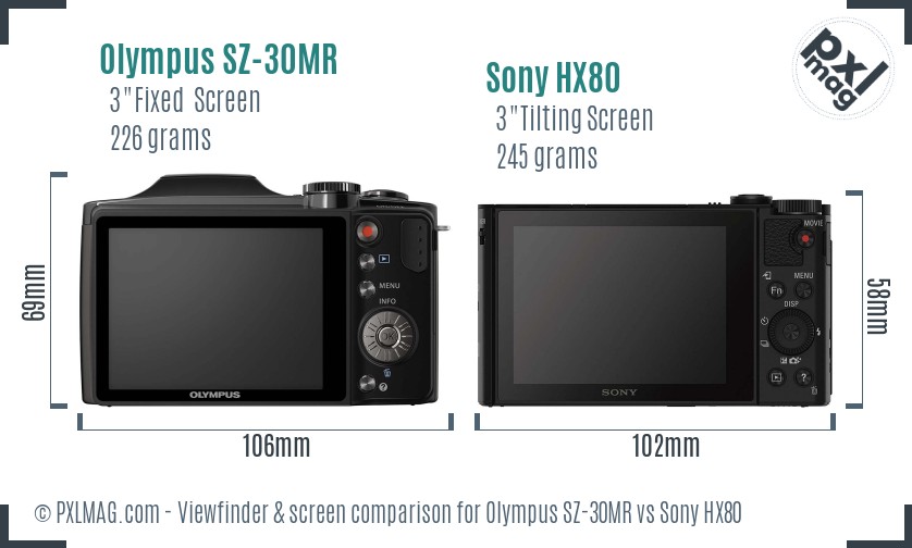 Olympus SZ-30MR vs Sony HX80 Screen and Viewfinder comparison
