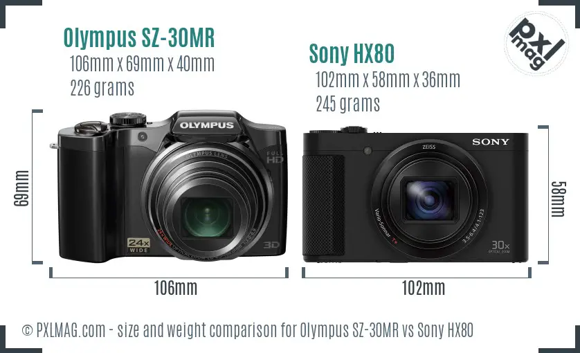 Olympus SZ-30MR vs Sony HX80 size comparison