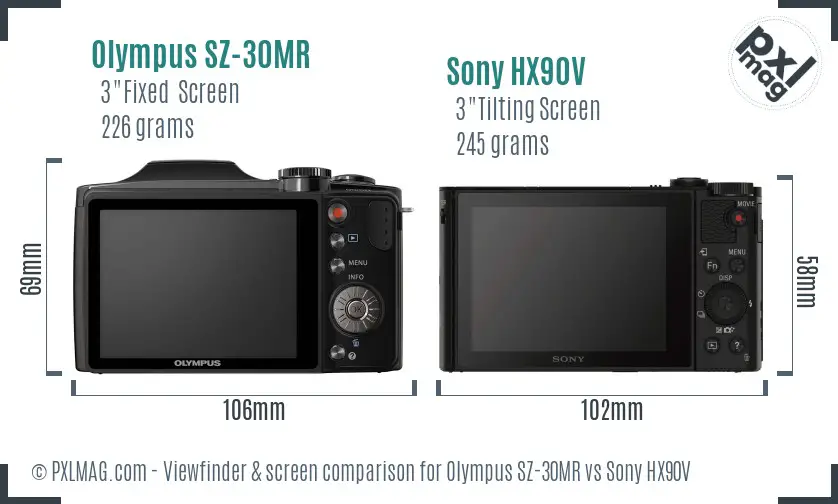 Olympus SZ-30MR vs Sony HX90V Screen and Viewfinder comparison