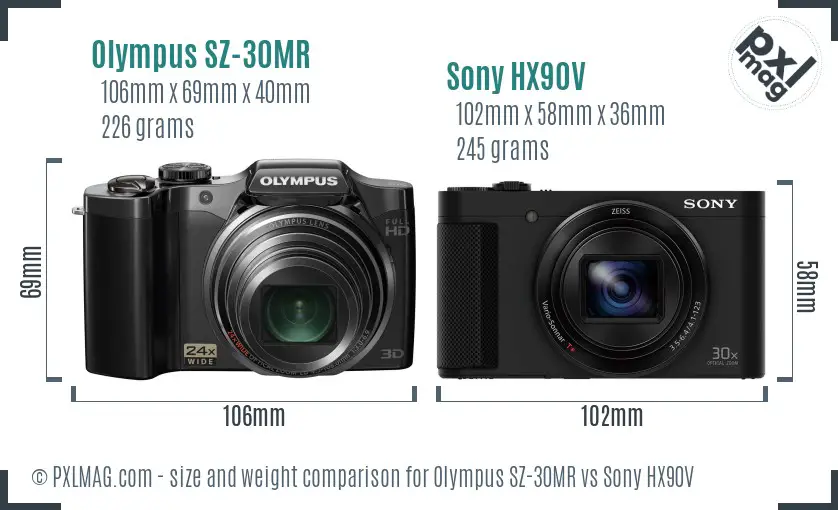 Olympus SZ-30MR vs Sony HX90V size comparison