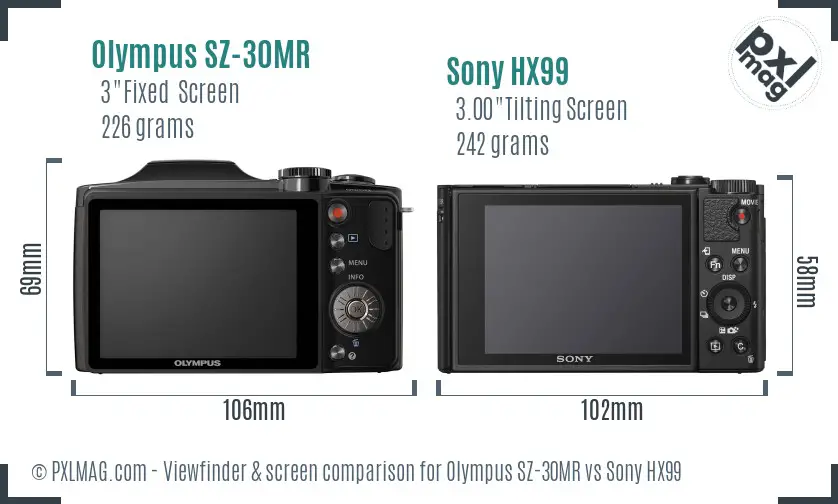 Olympus SZ-30MR vs Sony HX99 Screen and Viewfinder comparison