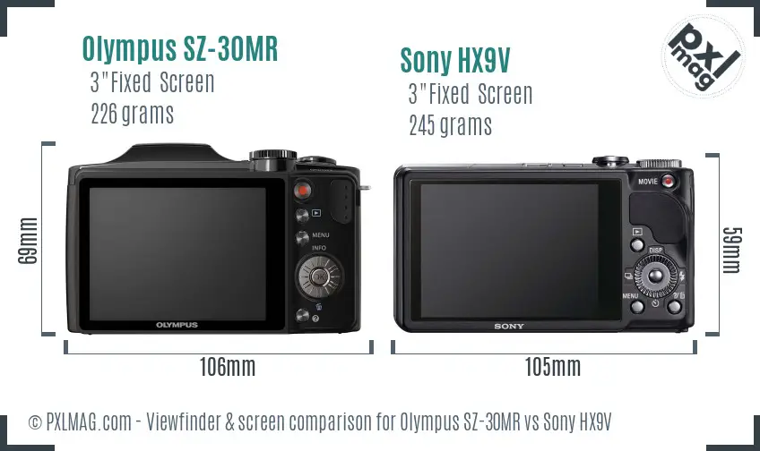 Olympus SZ-30MR vs Sony HX9V Screen and Viewfinder comparison