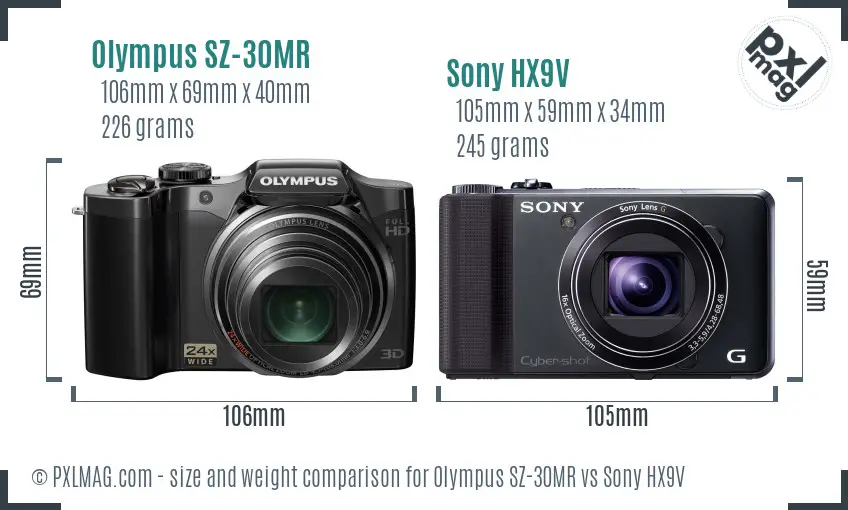 Olympus SZ-30MR vs Sony HX9V size comparison