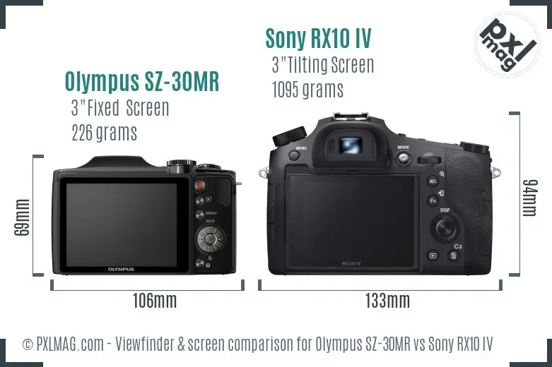 Olympus SZ-30MR vs Sony RX10 IV Screen and Viewfinder comparison