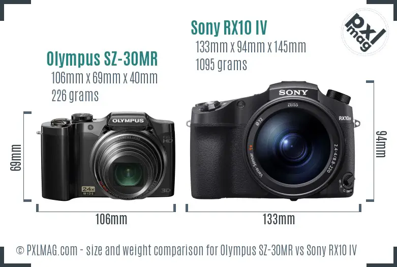 Olympus SZ-30MR vs Sony RX10 IV size comparison