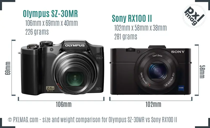 Olympus SZ-30MR vs Sony RX100 II size comparison
