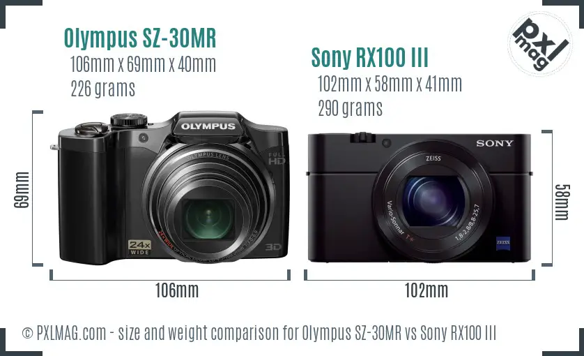 Olympus SZ-30MR vs Sony RX100 III size comparison