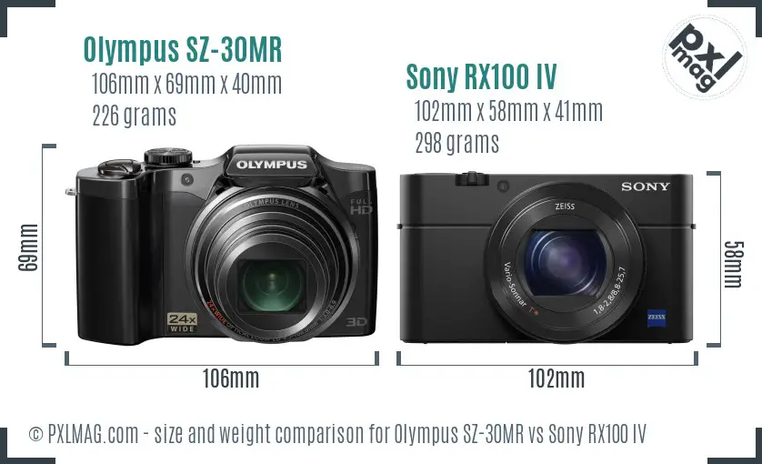 Olympus SZ-30MR vs Sony RX100 IV size comparison