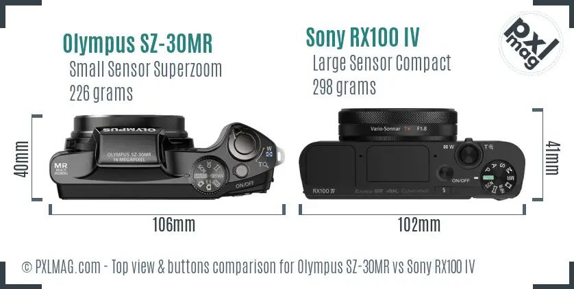 Olympus SZ-30MR vs Sony RX100 IV top view buttons comparison