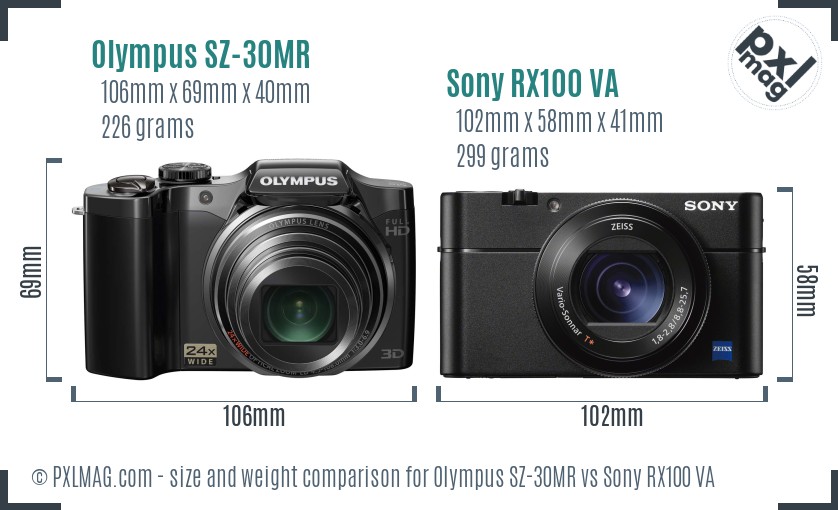 Olympus SZ-30MR vs Sony RX100 VA size comparison