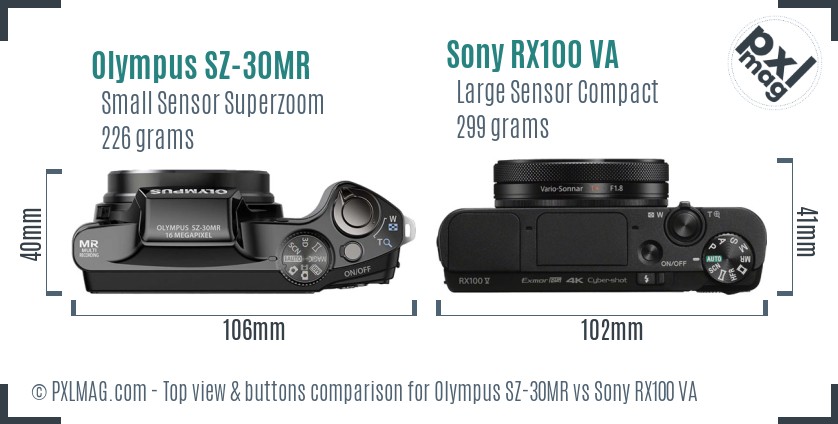 Olympus SZ-30MR vs Sony RX100 VA top view buttons comparison