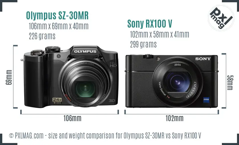 Olympus SZ-30MR vs Sony RX100 V size comparison