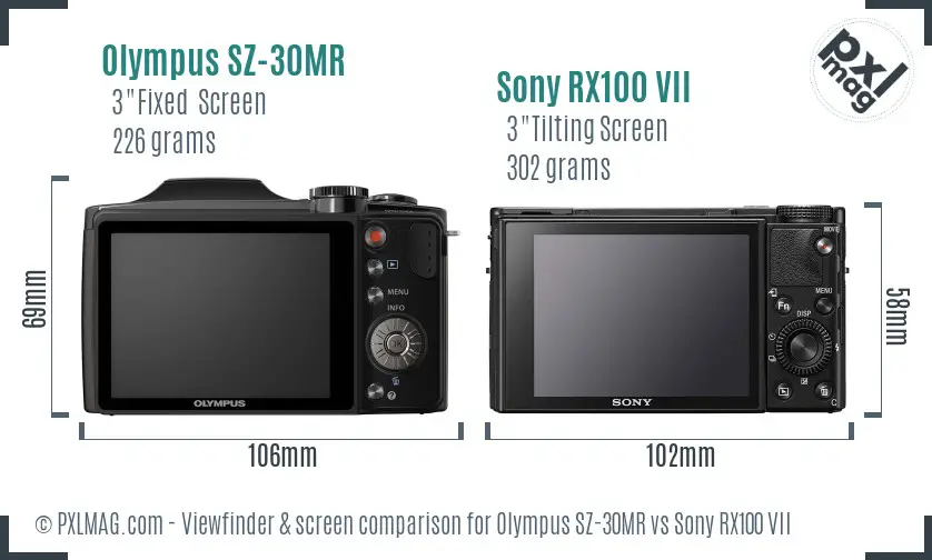 Olympus SZ-30MR vs Sony RX100 VII Screen and Viewfinder comparison