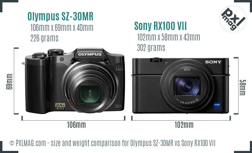 Olympus SZ-30MR vs Sony RX100 VII size comparison