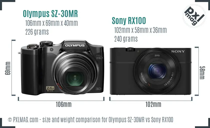 Olympus SZ-30MR vs Sony RX100 size comparison