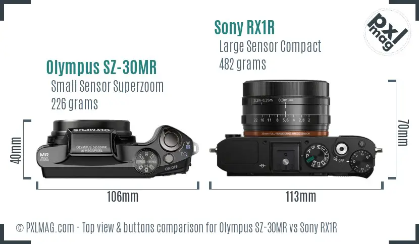 Olympus SZ-30MR vs Sony RX1R top view buttons comparison