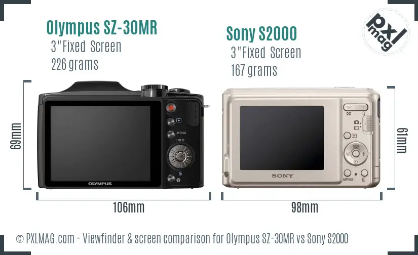 Olympus SZ-30MR vs Sony S2000 Screen and Viewfinder comparison