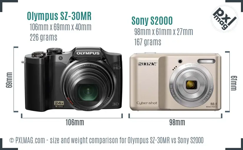 Olympus SZ-30MR vs Sony S2000 size comparison