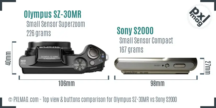 Olympus SZ-30MR vs Sony S2000 top view buttons comparison