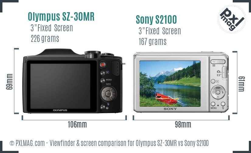 Olympus SZ-30MR vs Sony S2100 Screen and Viewfinder comparison