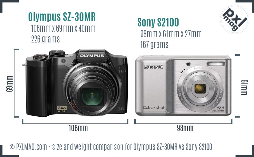 Olympus SZ-30MR vs Sony S2100 size comparison