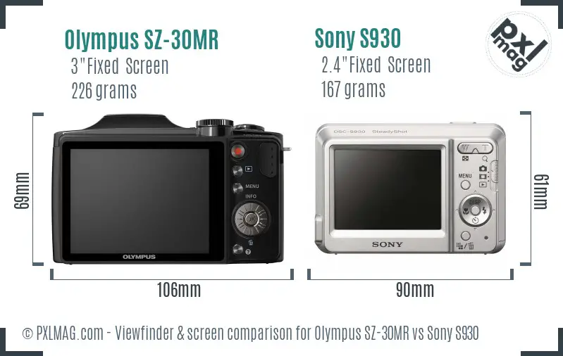 Olympus SZ-30MR vs Sony S930 Screen and Viewfinder comparison