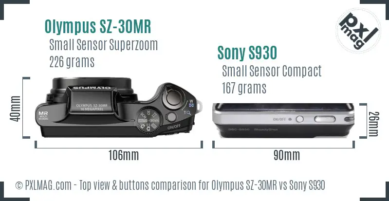 Olympus SZ-30MR vs Sony S930 top view buttons comparison