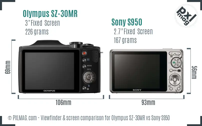 Olympus SZ-30MR vs Sony S950 Screen and Viewfinder comparison