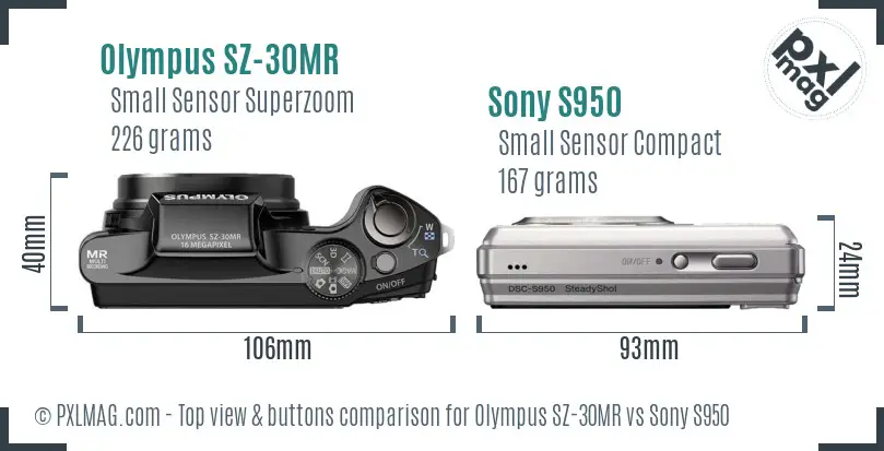 Olympus SZ-30MR vs Sony S950 top view buttons comparison