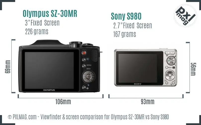Olympus SZ-30MR vs Sony S980 Screen and Viewfinder comparison