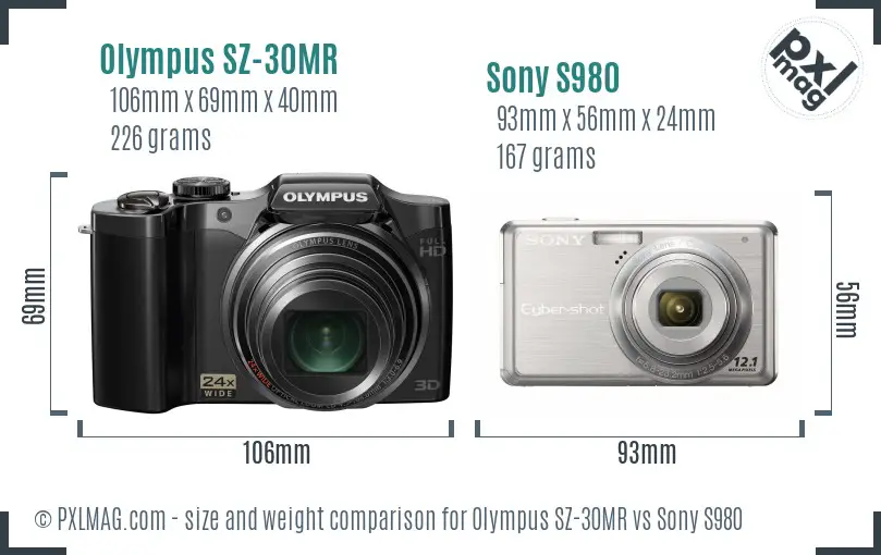 Olympus SZ-30MR vs Sony S980 size comparison
