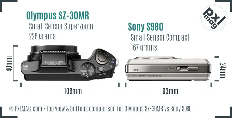 Olympus SZ-30MR vs Sony S980 top view buttons comparison