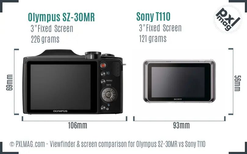 Olympus SZ-30MR vs Sony T110 Screen and Viewfinder comparison