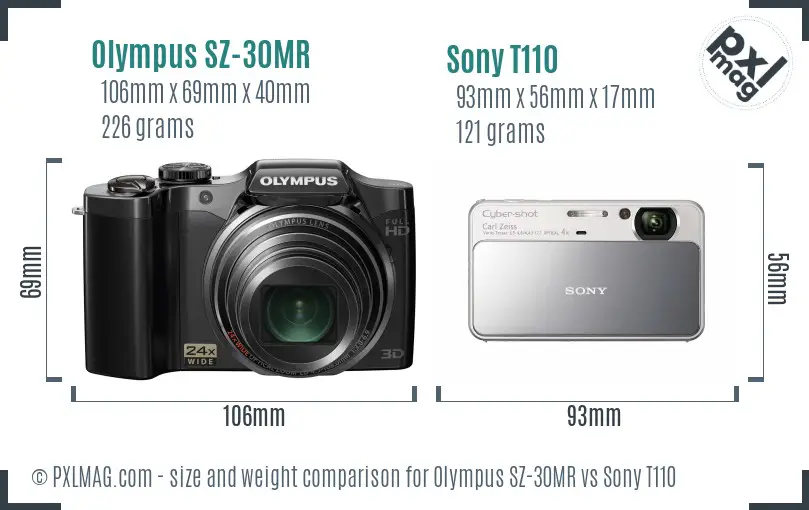 Olympus SZ-30MR vs Sony T110 size comparison