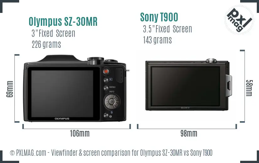 Olympus SZ-30MR vs Sony T900 Screen and Viewfinder comparison