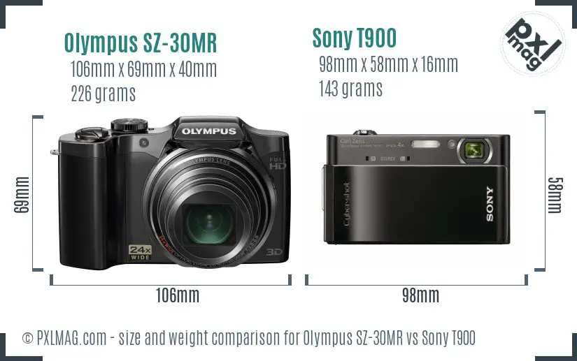 Olympus SZ-30MR vs Sony T900 size comparison