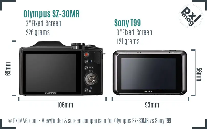 Olympus SZ-30MR vs Sony T99 Screen and Viewfinder comparison