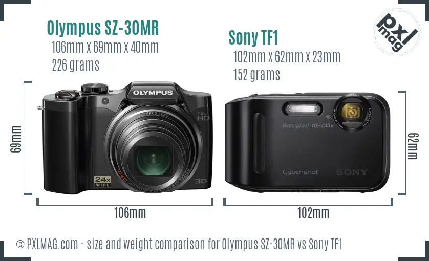 Olympus SZ-30MR vs Sony TF1 size comparison