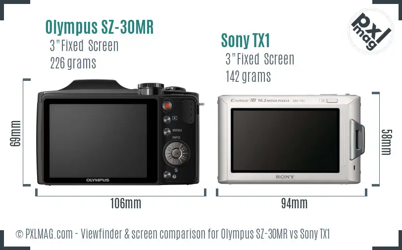 Olympus SZ-30MR vs Sony TX1 Screen and Viewfinder comparison