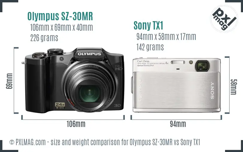 Olympus SZ-30MR vs Sony TX1 size comparison