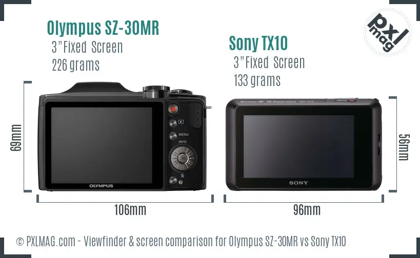 Olympus SZ-30MR vs Sony TX10 Screen and Viewfinder comparison