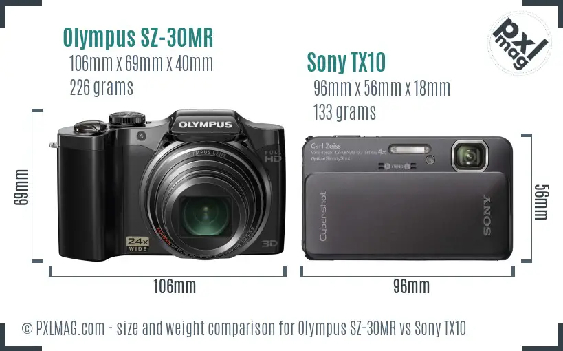 Olympus SZ-30MR vs Sony TX10 size comparison