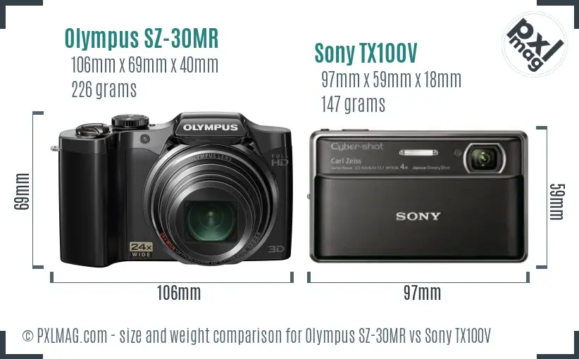 Olympus SZ-30MR vs Sony TX100V size comparison