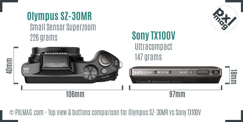 Olympus SZ-30MR vs Sony TX100V top view buttons comparison